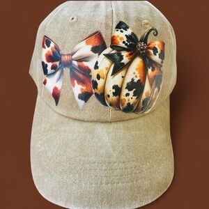NEW Dark Khaki Cap with Cowhide Bow/Pumpkin